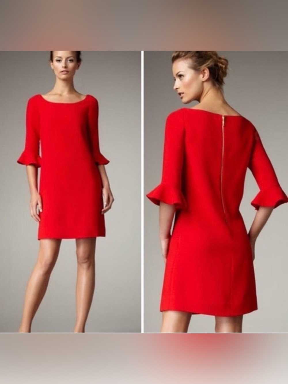 Kate Spade Luna Flare Ruffle Sleeve Dress 8 Red Wool Shift‎ Holiday Office Party